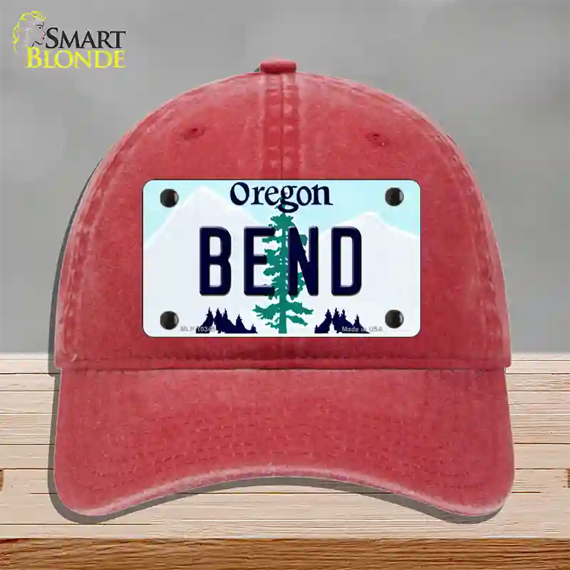 Bend Oregon Novelty License Plate Hat Unconstructed Cotton / Red