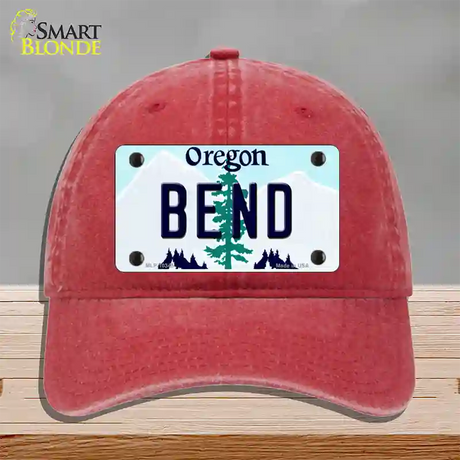 Bend Oregon Novelty License Plate Hat Unconstructed Cotton / Red