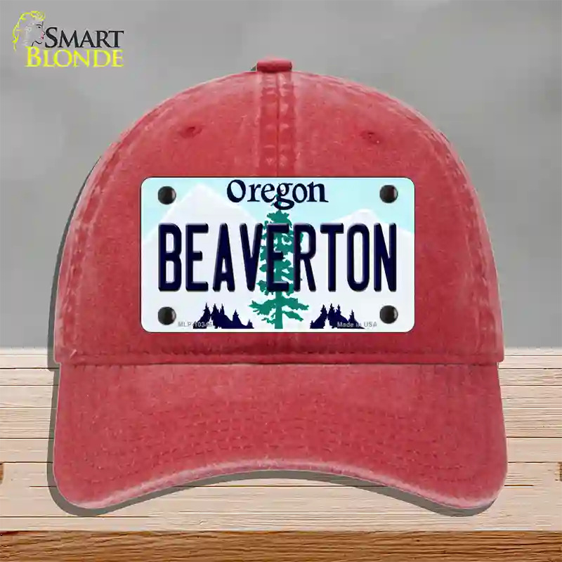 Beaverton Oregon Novelty License Plate Hat Unconstructed Cotton / Red