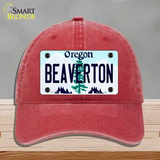 Beaverton Oregon Novelty License Plate Hat Unconstructed Cotton / Red