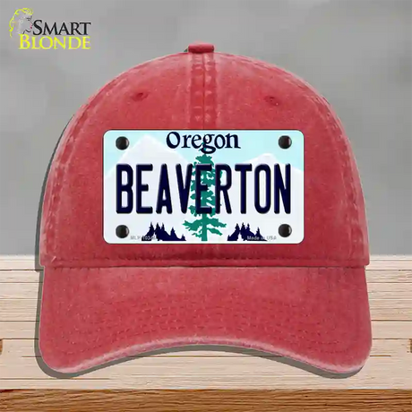 Beaverton Oregon Novelty License Plate Hat Unconstructed Cotton / Red