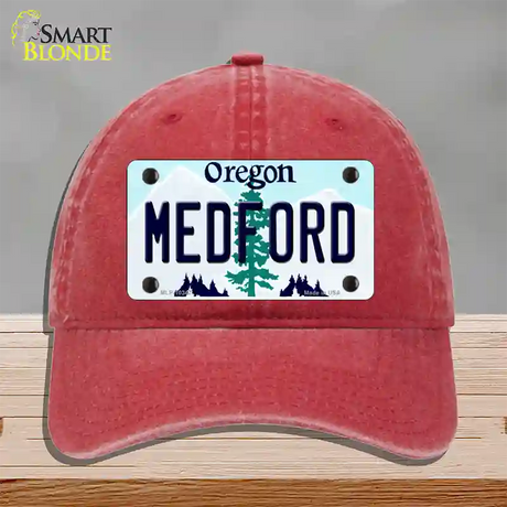 Medford Oregon Novelty License Plate Hat Unconstructed Cotton / Red