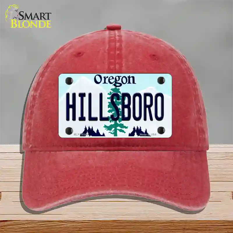 Hillsboro Oregon Novelty License Plate Hat Unconstructed Cotton / Red