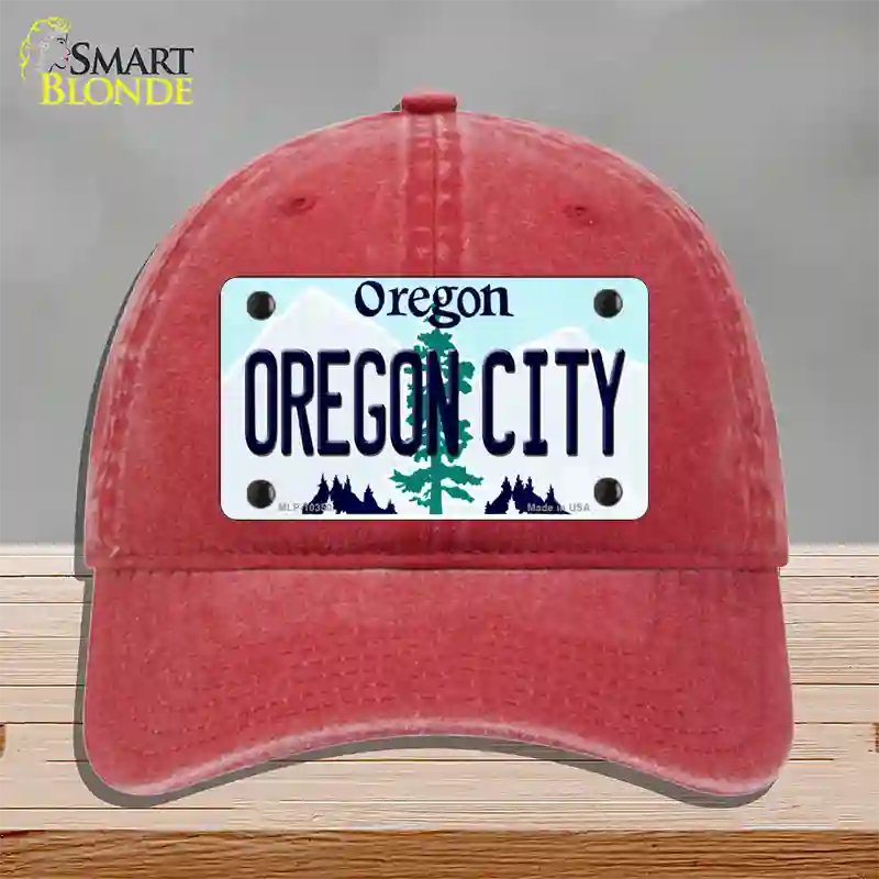 Oregon City Oregon Novelty License Plate Hat Unconstructed Cotton / Red