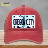 Oregon City Oregon Novelty License Plate Hat Unconstructed Cotton / Red