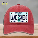 Lake Oswego Oregon Novelty License Plate Hat Unconstructed Cotton / Red