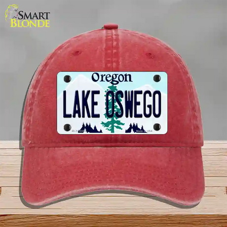 Lake Oswego Oregon Novelty License Plate Hat Unconstructed Cotton / Red