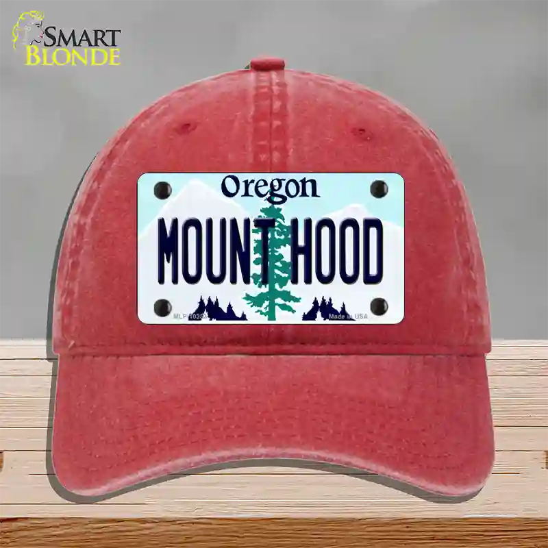 Mount Hood Oregon Novelty License Plate Hat Unconstructed Cotton / Red