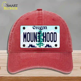 Mount Hood Oregon Novelty License Plate Hat Unconstructed Cotton / Red