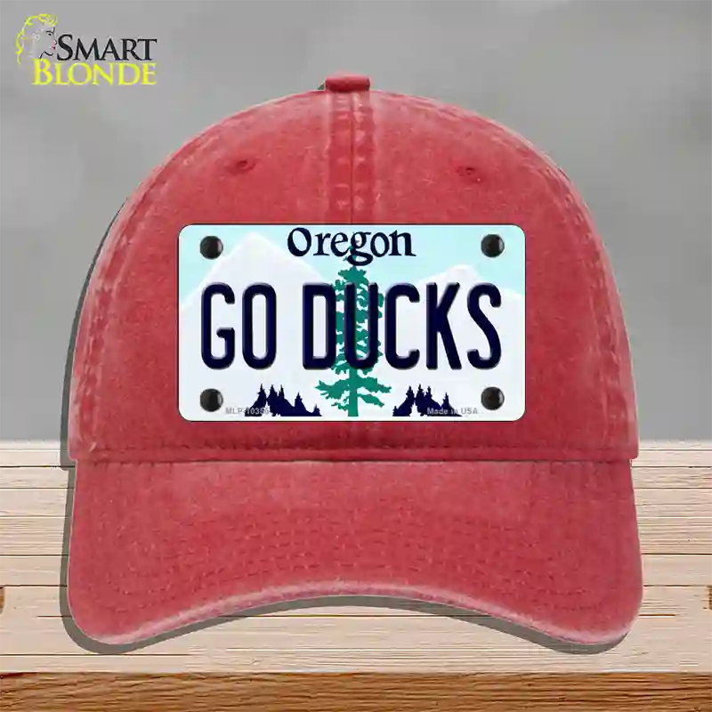 Go Ducks Oregon Novelty License Plate Hat Unconstructed Cotton / Red