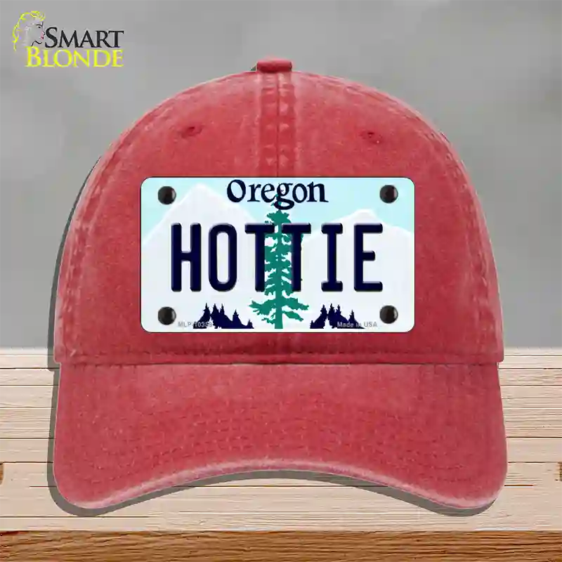 Hottie Oregon Novelty License Plate Hat Unconstructed Cotton / Red