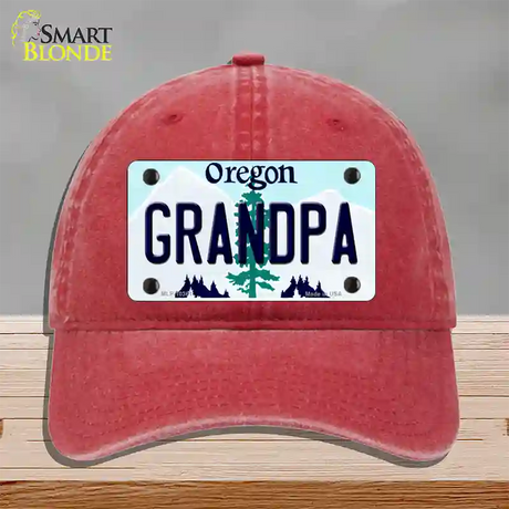 Grandpa Oregon Novelty License Plate Hat Unconstructed Cotton / Red