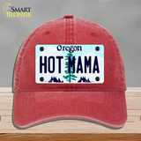 Hot Mama Oregon Novelty License Plate Hat Unconstructed Cotton / Red