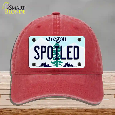 Spoiled Oregon Novelty License Plate Hat Unconstructed Cotton / Red