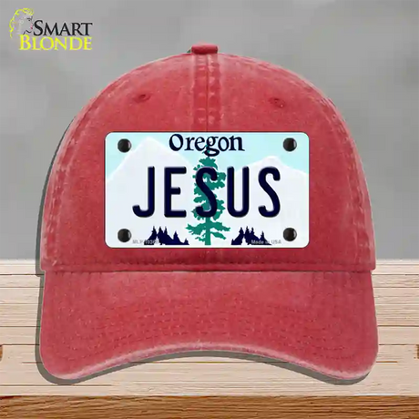 Jesus Oregon Novelty License Plate Hat Unconstructed Cotton / Red