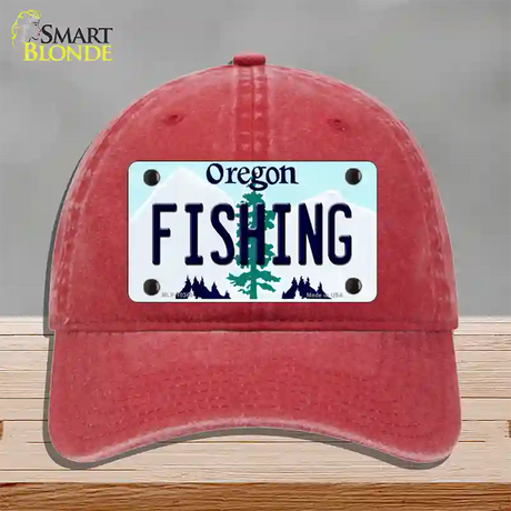 Fishing Oregon Novelty License Plate Hat Unconstructed Cotton / Red