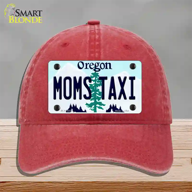 Moms Taxi Oregon Novelty License Plate Hat Unconstructed Cotton / Red