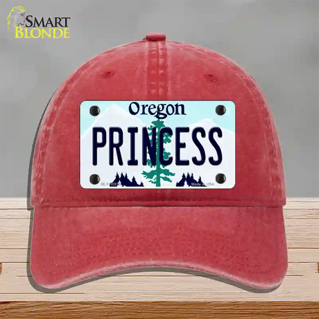 Princess Oregon Novelty License Plate Hat Unconstructed Cotton / Red