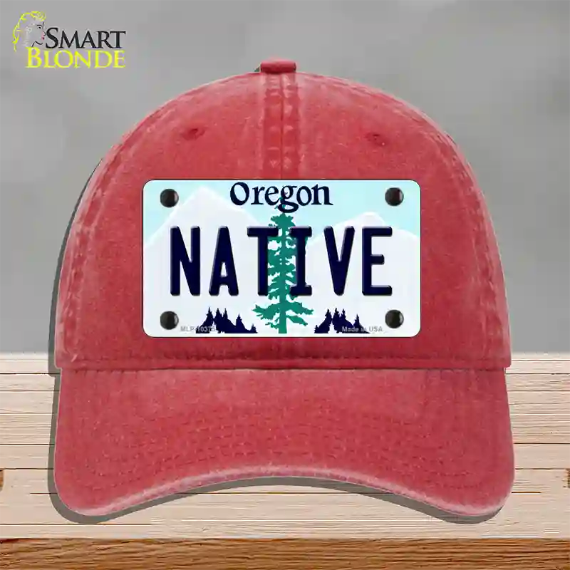 Native Oregon Novelty License Plate Hat Unconstructed Cotton / Red