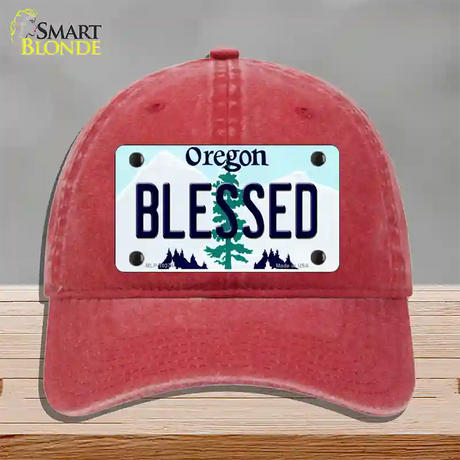 Blessed Oregon Novelty License Plate Hat Unconstructed Cotton / Red