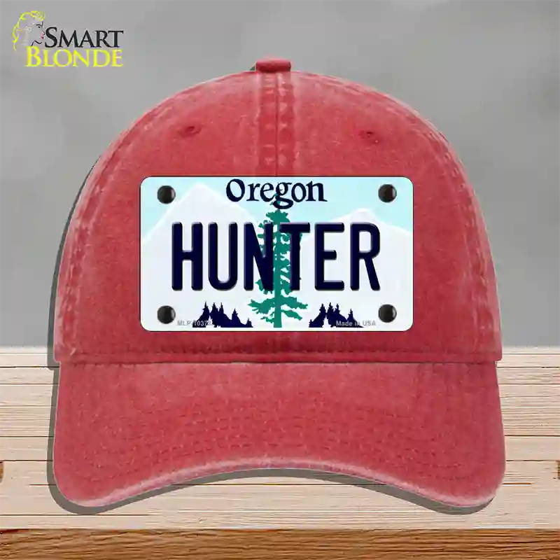 Hunter Oregon Novelty License Plate Hat Unconstructed Cotton / Red