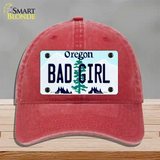 Bad Girl Oregon Novelty License Plate Hat Unconstructed Cotton / Red