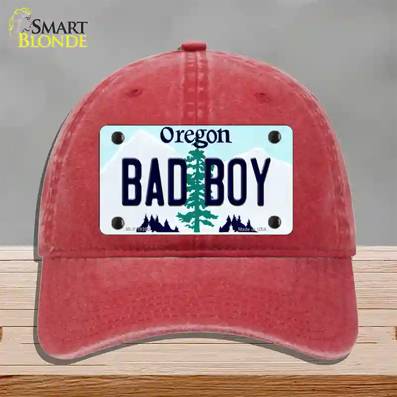 Bad Boy Oregon Novelty License Plate Hat Unconstructed Cotton / Red