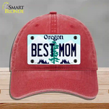 Best Mom Oregon Novelty License Plate Hat Unconstructed Cotton / Red