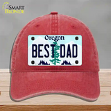 Best Dad Oregon Novelty License Plate Hat Unconstructed Cotton / Red