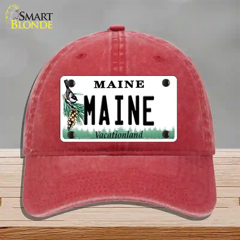 Maine Vacationland Novelty License Plate Hat Unconstructed Cotton / Red