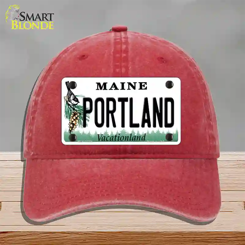 Portland Maine Novelty License Plate Hat Unconstructed Cotton / Red