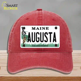 Augusta Maine Novelty License Plate Hat Unconstructed Cotton / Red