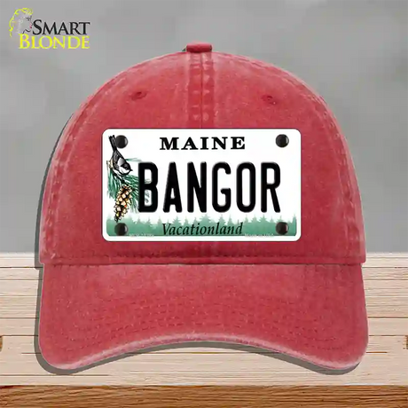 Bangor Maine Novelty License Plate Hat Unconstructed Cotton / Red