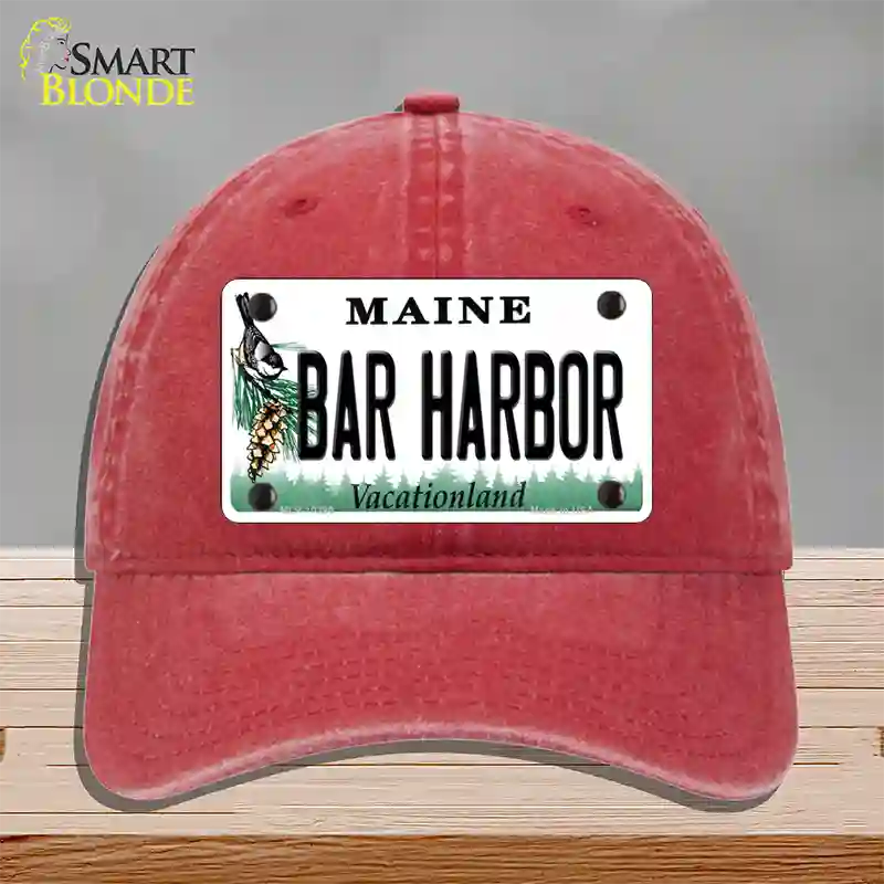 Bar Harbor Maine Novelty License Plate Hat Unconstructed Cotton / Red