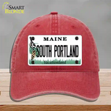 South Portland Maine Novelty License Plate Hat Unconstructed Cotton / Red