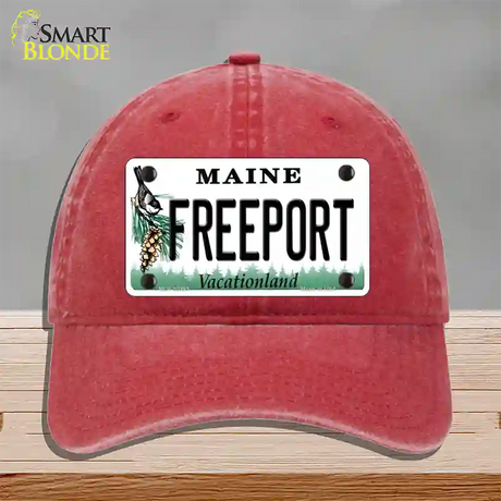 Freeport Maine Novelty License Plate Hat Unconstructed Cotton / Red