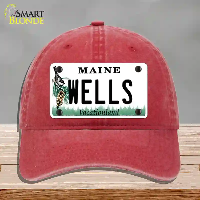 Wells Maine Novelty License Plate Hat Unconstructed Cotton / Red