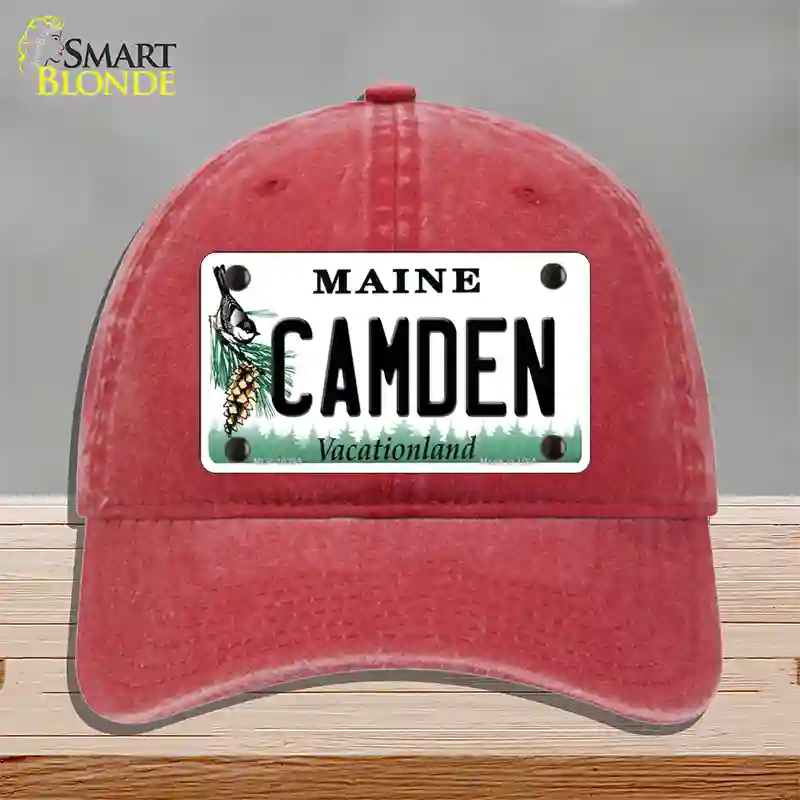 Camden Maine Novelty License Plate Hat Unconstructed Cotton / Red