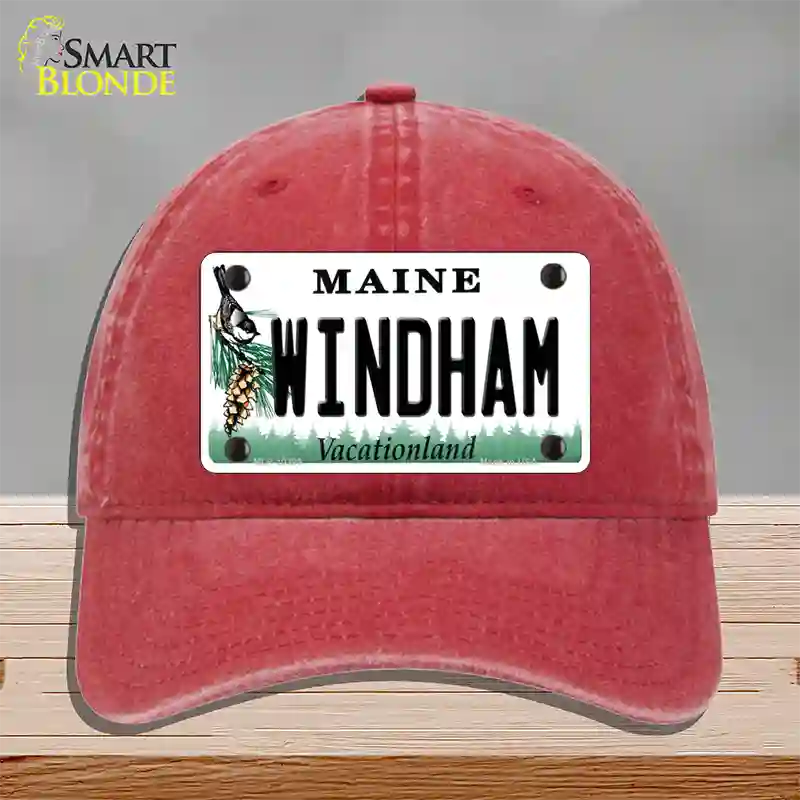 Windham Maine Novelty License Plate Hat Unconstructed Cotton / Red