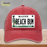 Beach Bum Maine Novelty License Plate Hat Unconstructed Cotton / Red