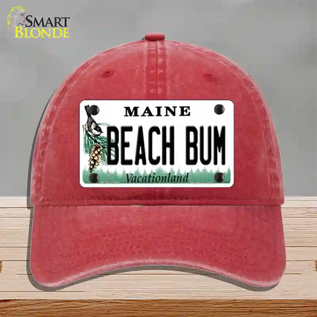 Beach Bum Maine Novelty License Plate Hat Unconstructed Cotton / Red