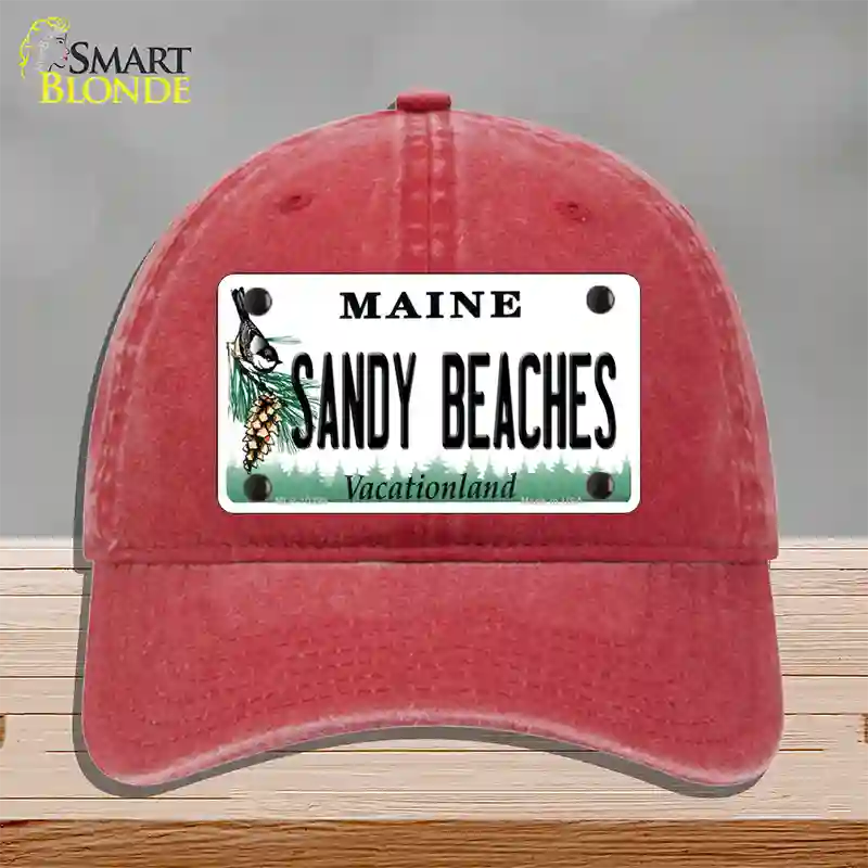 Sandy Beaches Maine Novelty License Plate Hat Unconstructed Cotton / Red