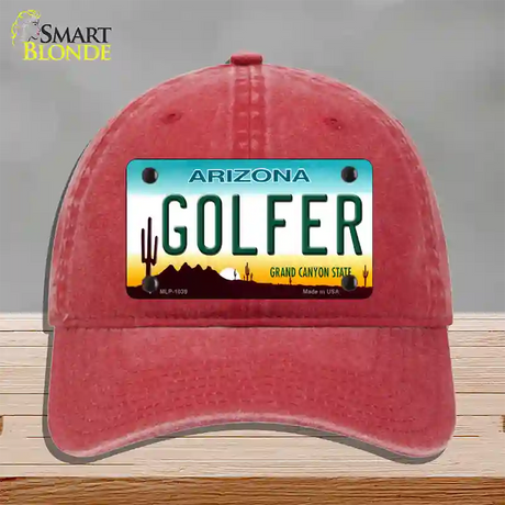 Golfer Arizona Novelty License Plate Hat Unconstructed Cotton / Red