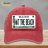 At The Beach Maine Novelty License Plate Hat Unconstructed Cotton / Red