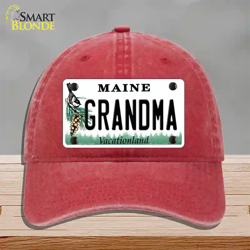 Grandma Maine Novelty License Plate Hat Unconstructed Cotton / Red