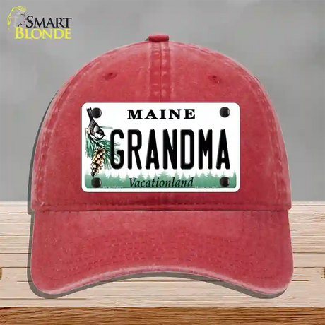 Grandma Maine Novelty License Plate Hat Unconstructed Cotton / Red