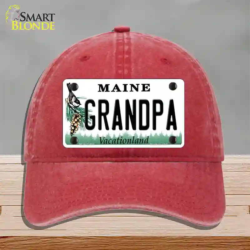 Grandpa Maine Novelty License Plate Hat Unconstructed Cotton / Red