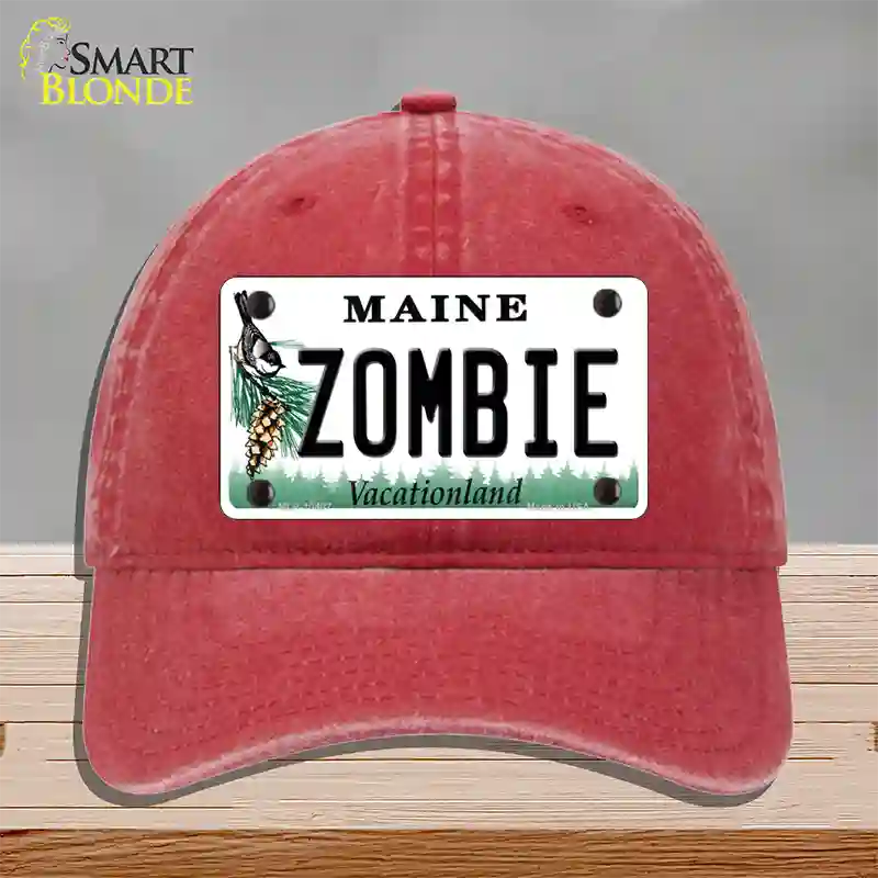 Zombie Maine Novelty License Plate Hat Unconstructed Cotton / Red