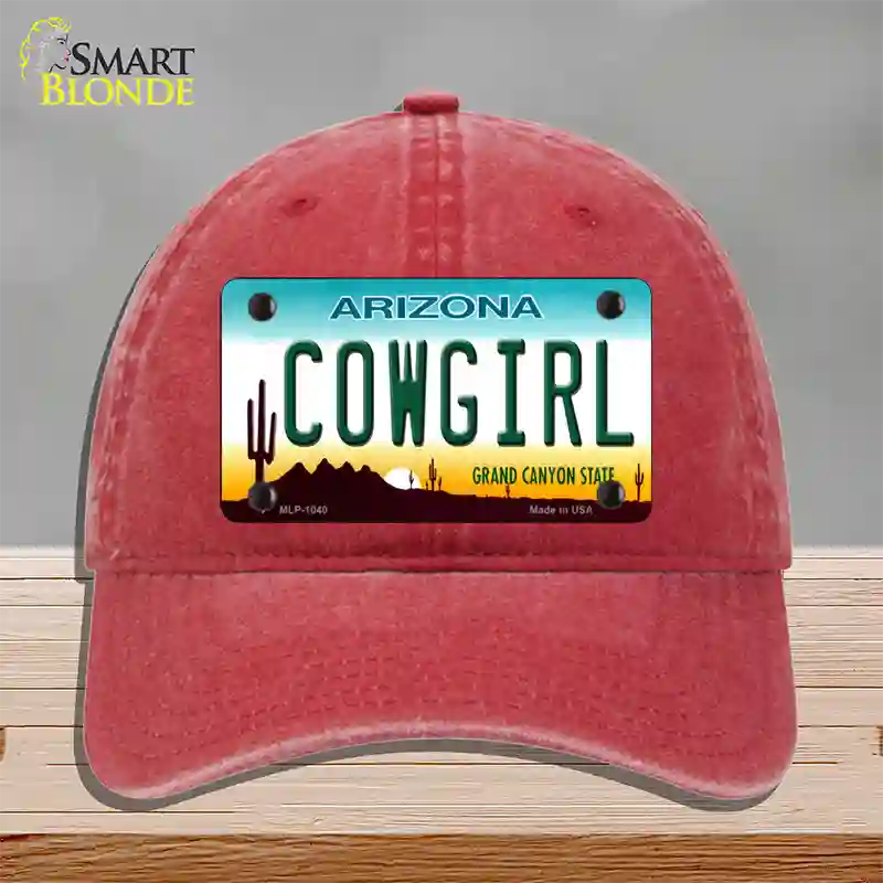 Cowgirl Novelty License Plate Hat Unconstructed Cotton / Red