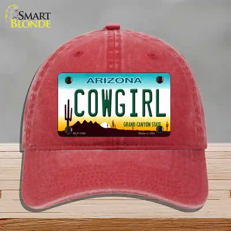 Cowgirl Novelty License Plate Hat Unconstructed Cotton / Red